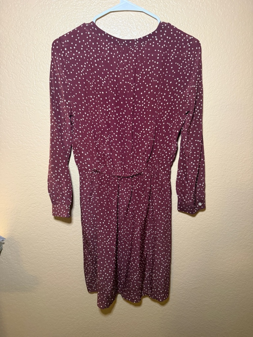 Madewell Burgundy Polka Dot Long-Sleeve Wrap Dress - Picture 2 of 3